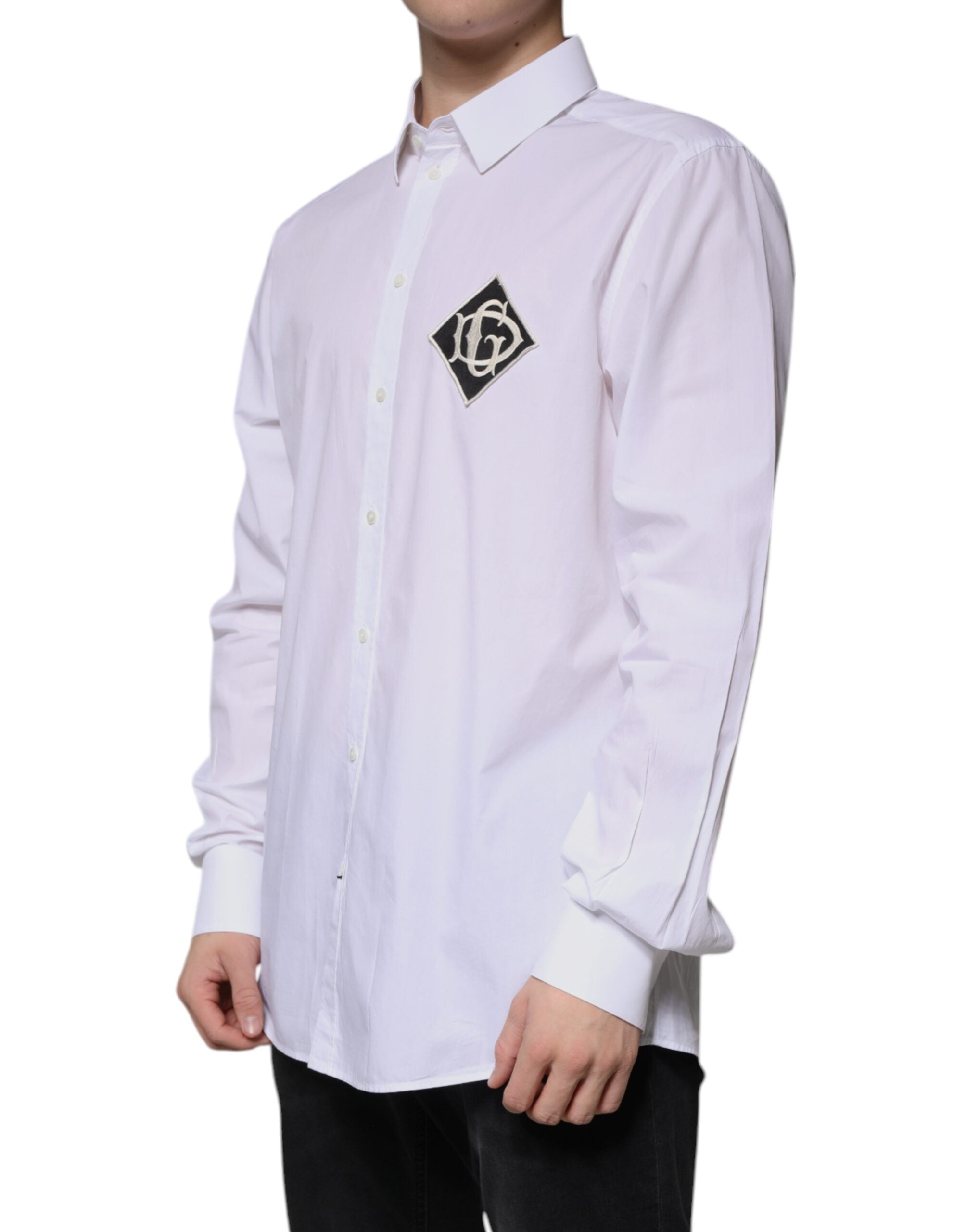 Dolce & Gabbana White Logo Cotton Shirt Slim Fit GOLD